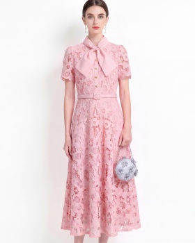 Bow lace long dress hollow formal dress for women