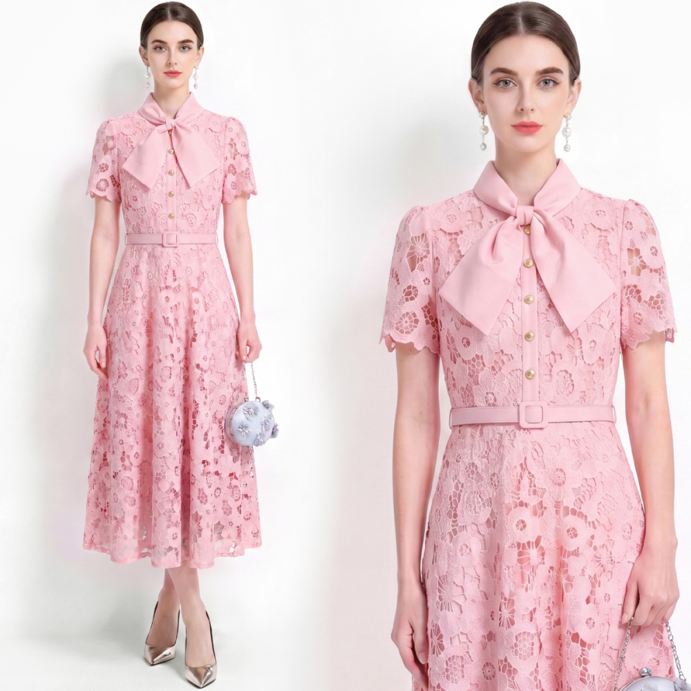 Bow lace long dress hollow formal dress for women