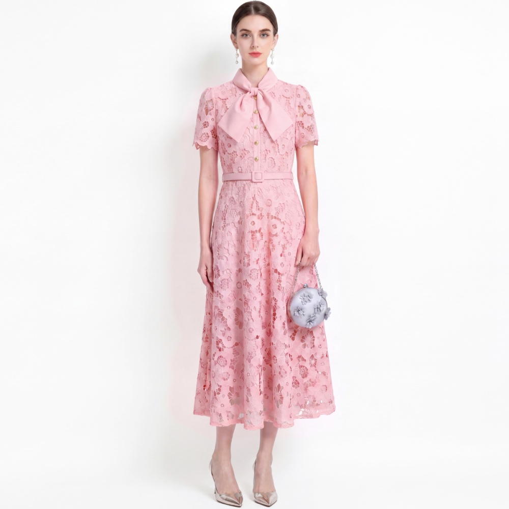 Bow lace long dress hollow formal dress for women