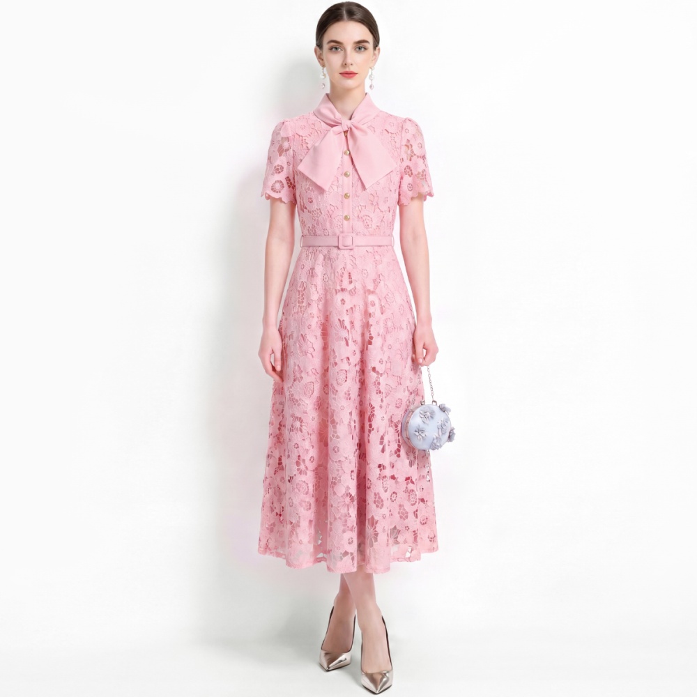 Bow lace long dress hollow formal dress for women