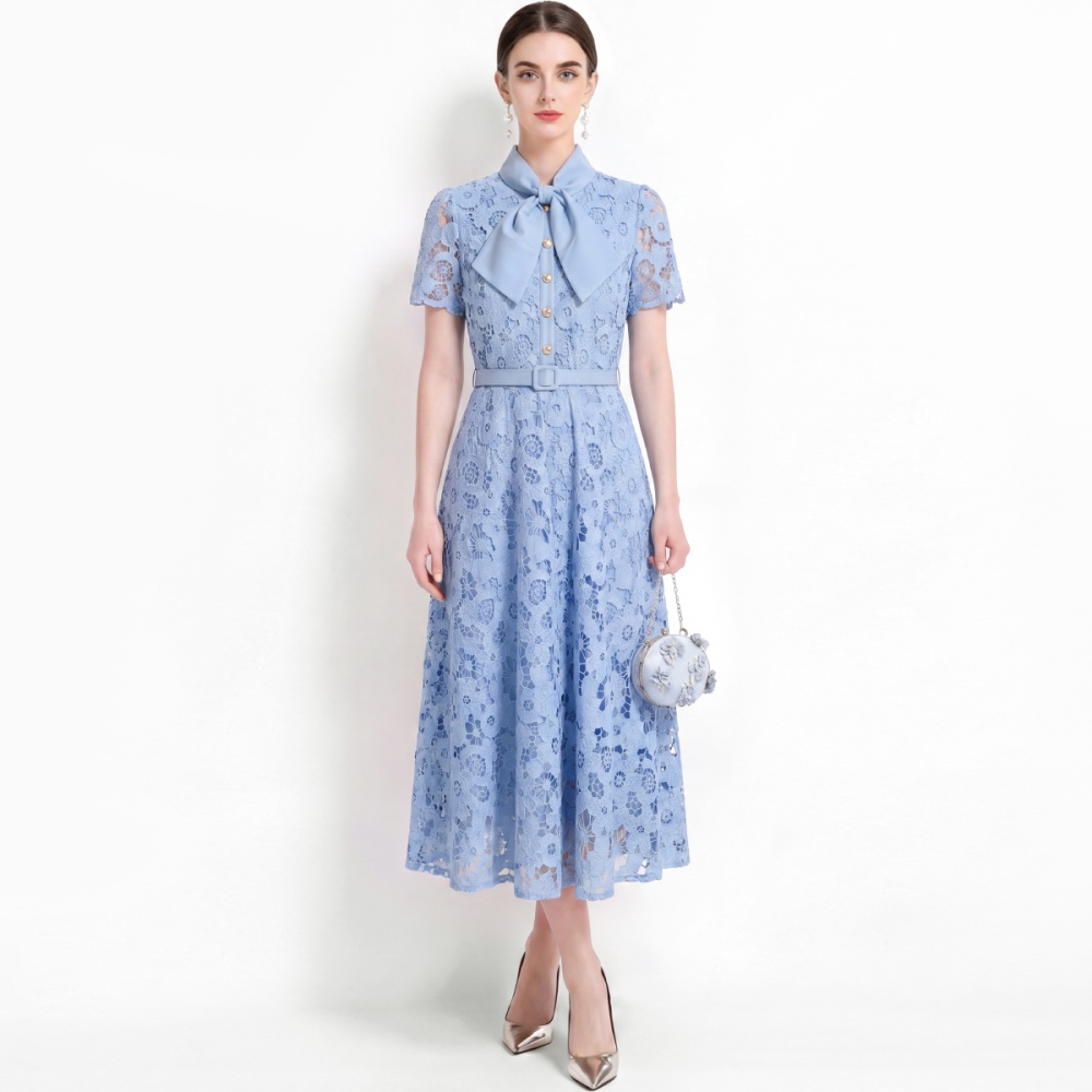 Elegant long dress short sleeve formal dress
