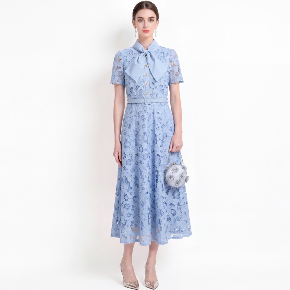 Elegant long dress short sleeve formal dress