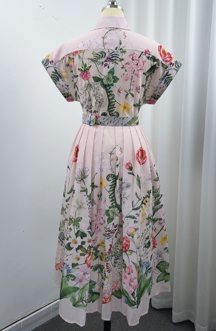 Slim Casual lapel shirt printing elegant long dress for women