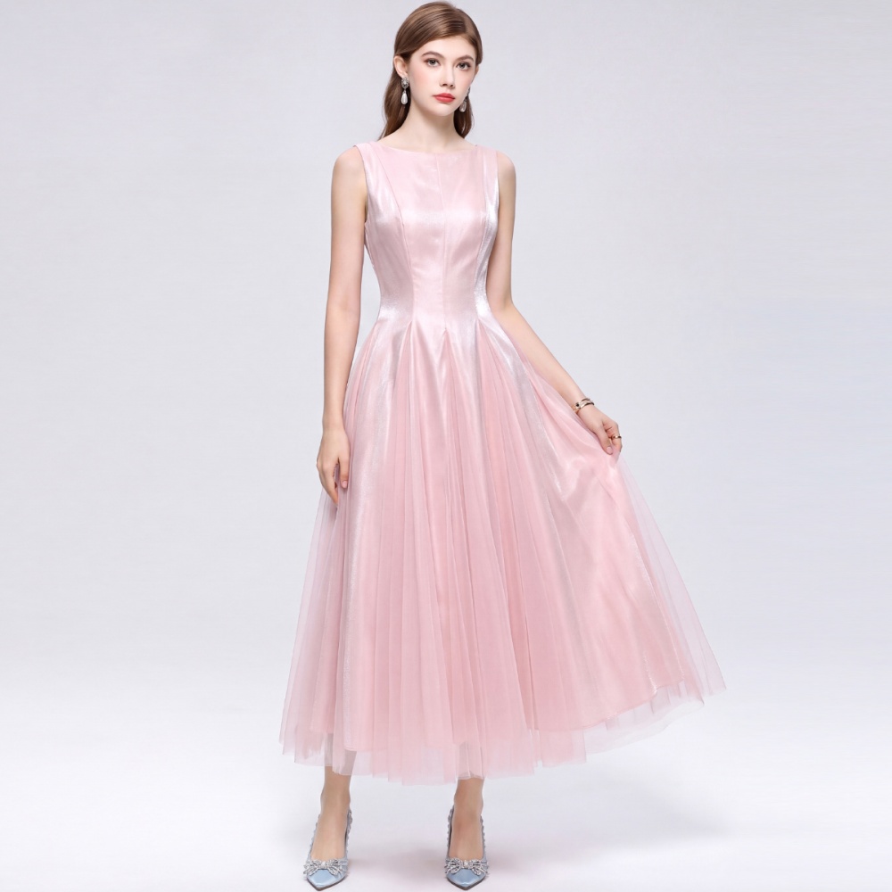 Round neck splice long dress slim dress