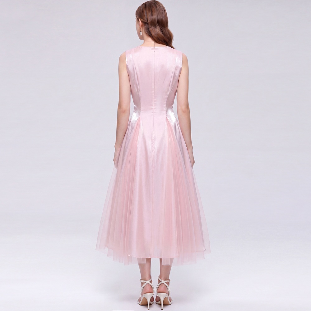 Round neck splice long dress slim dress