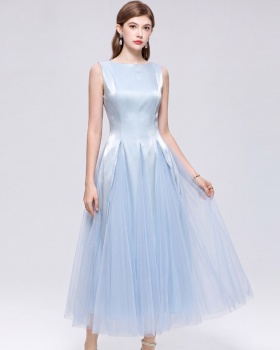 Round neck big skirt long dress gauze dress