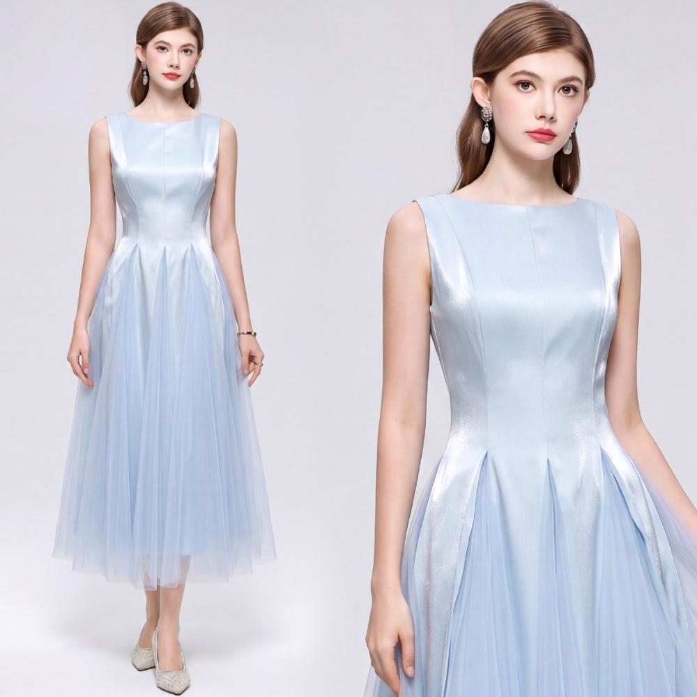 Round neck big skirt long dress gauze dress