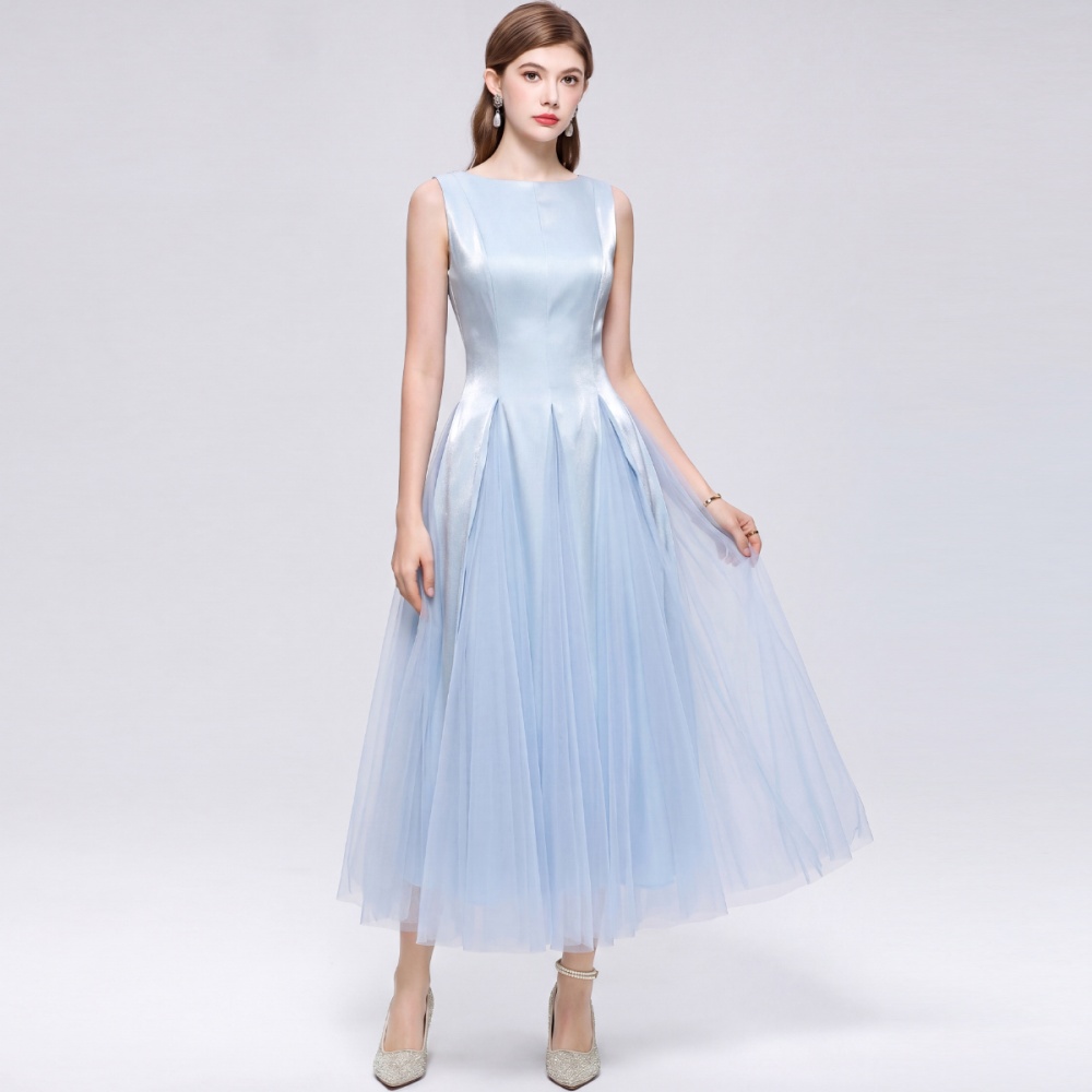 Round neck big skirt long dress gauze dress