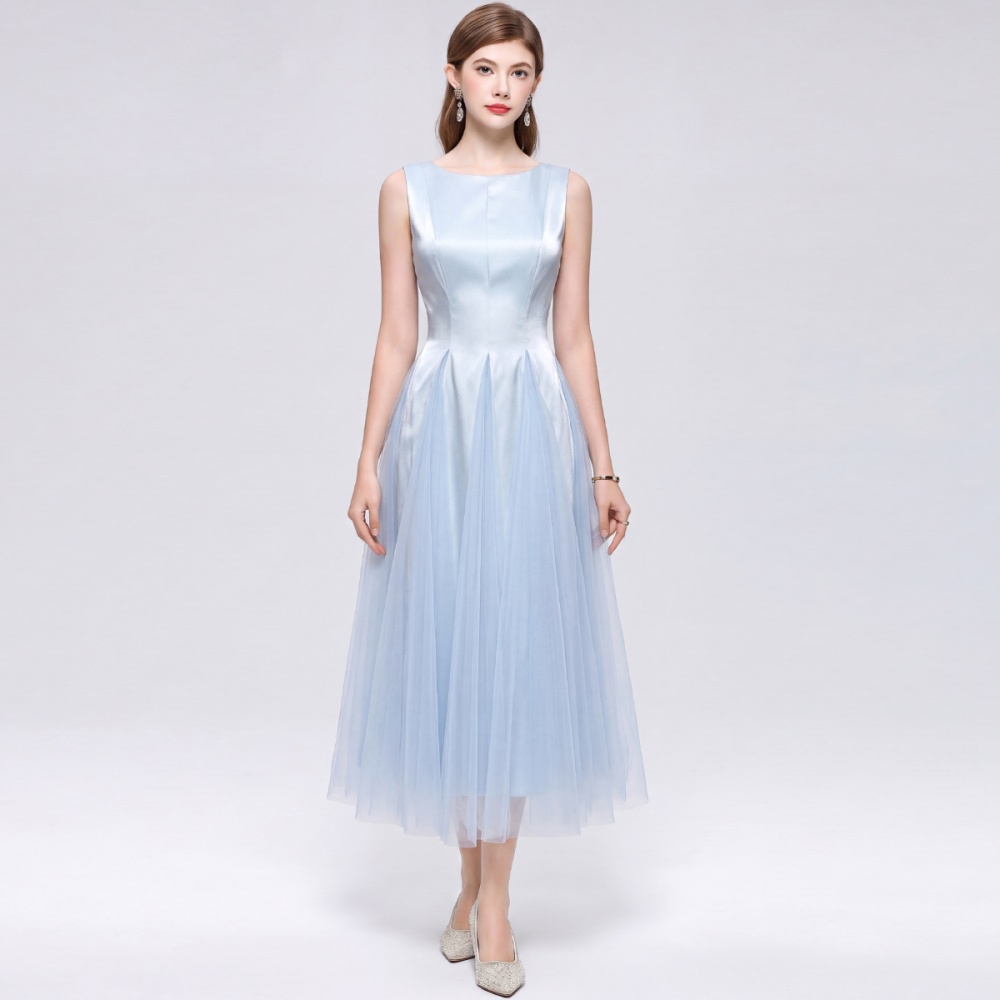 Round neck big skirt long dress gauze dress