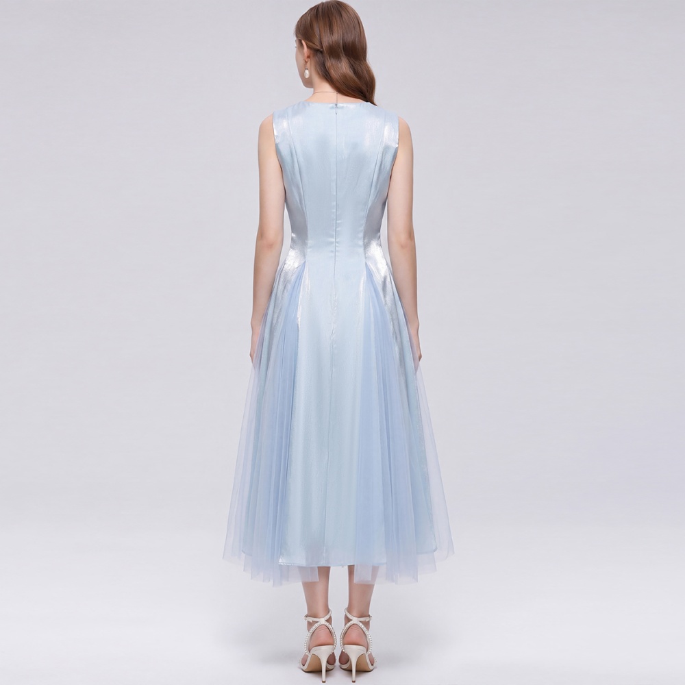 Round neck big skirt long dress gauze dress