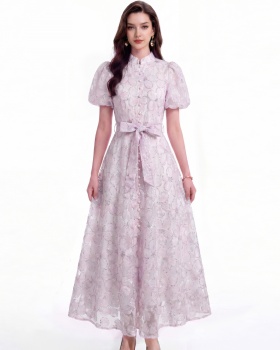 Slim lace France style cstand collar dress