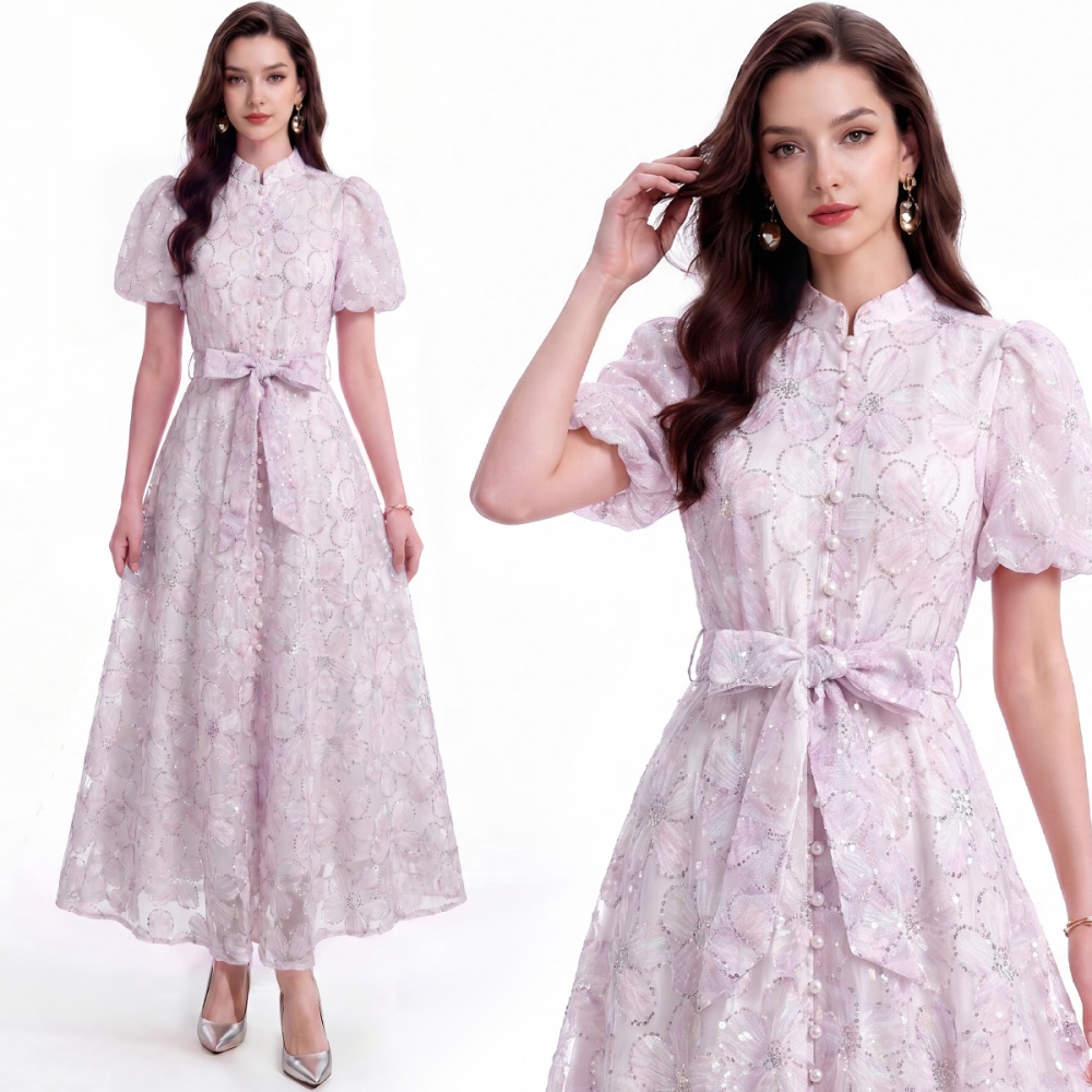 Slim lace France style cstand collar dress