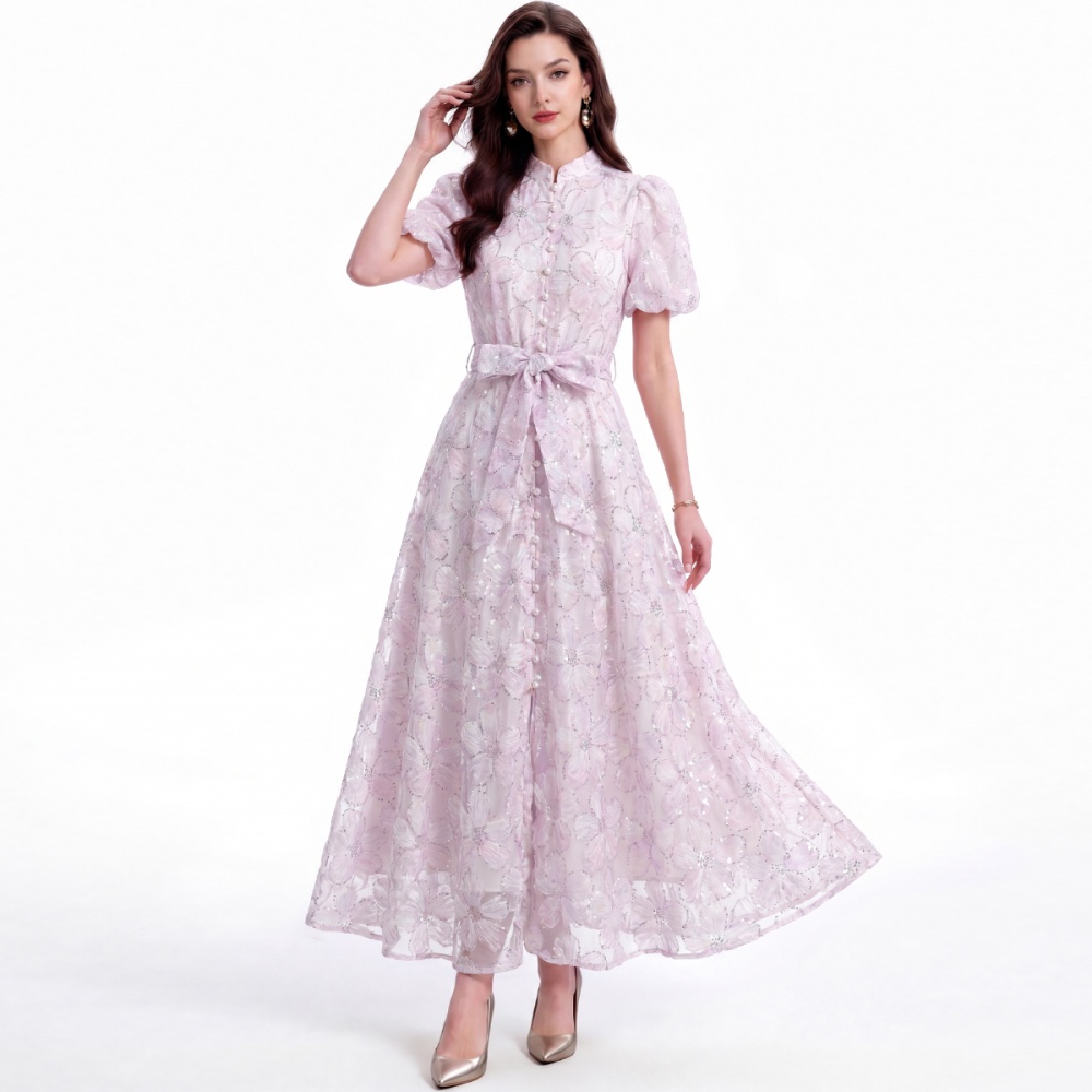 Slim lace France style cstand collar dress