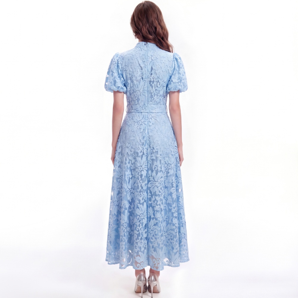Single-breasted tender cstand collar slim A-line dress