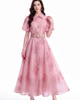 Retro pinched waist shirt single-breasted slim dress