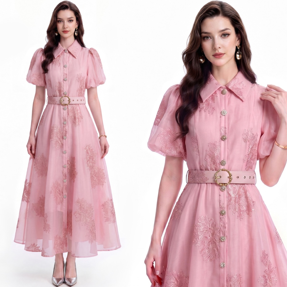 Retro pinched waist shirt single-breasted slim dress