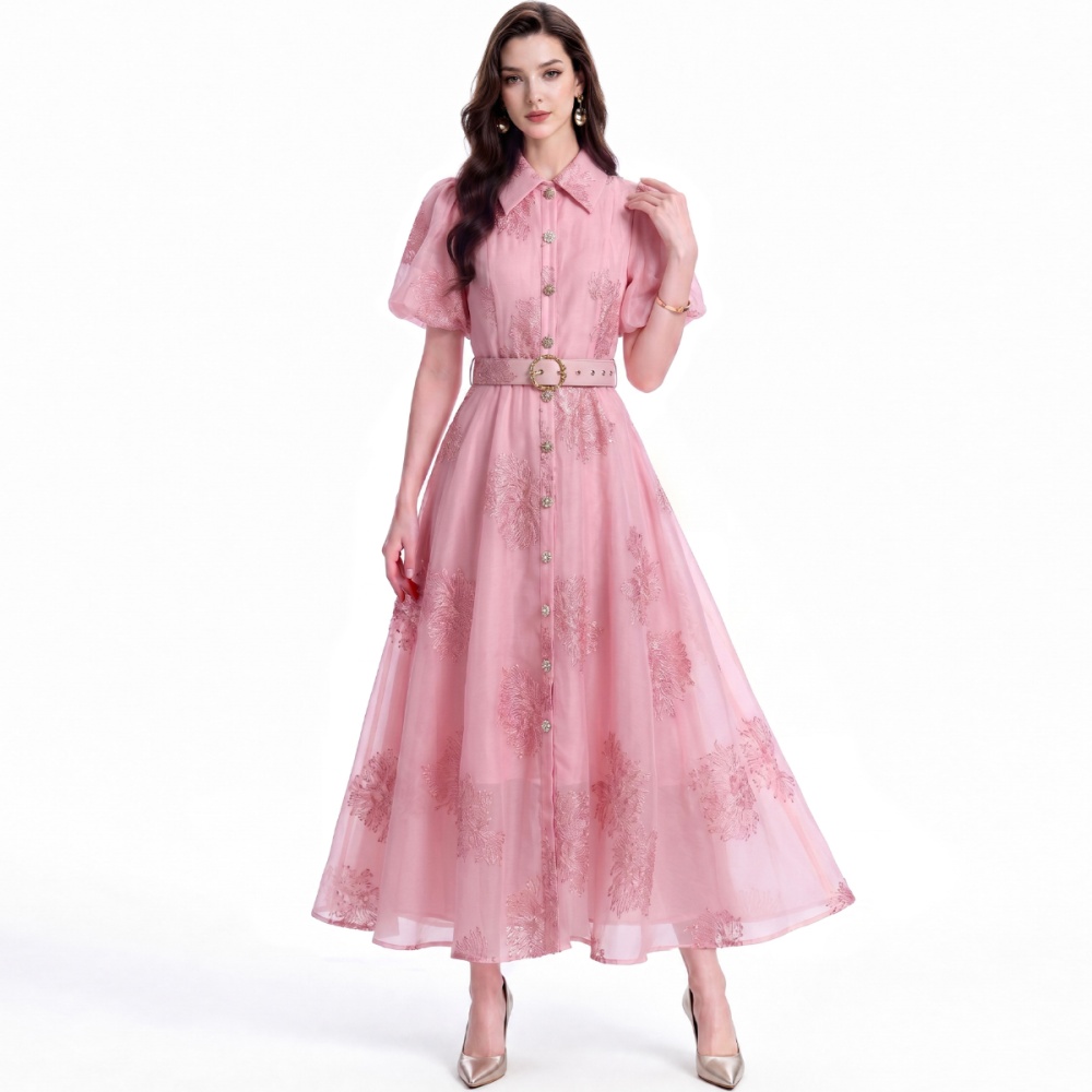 Retro pinched waist shirt single-breasted slim dress