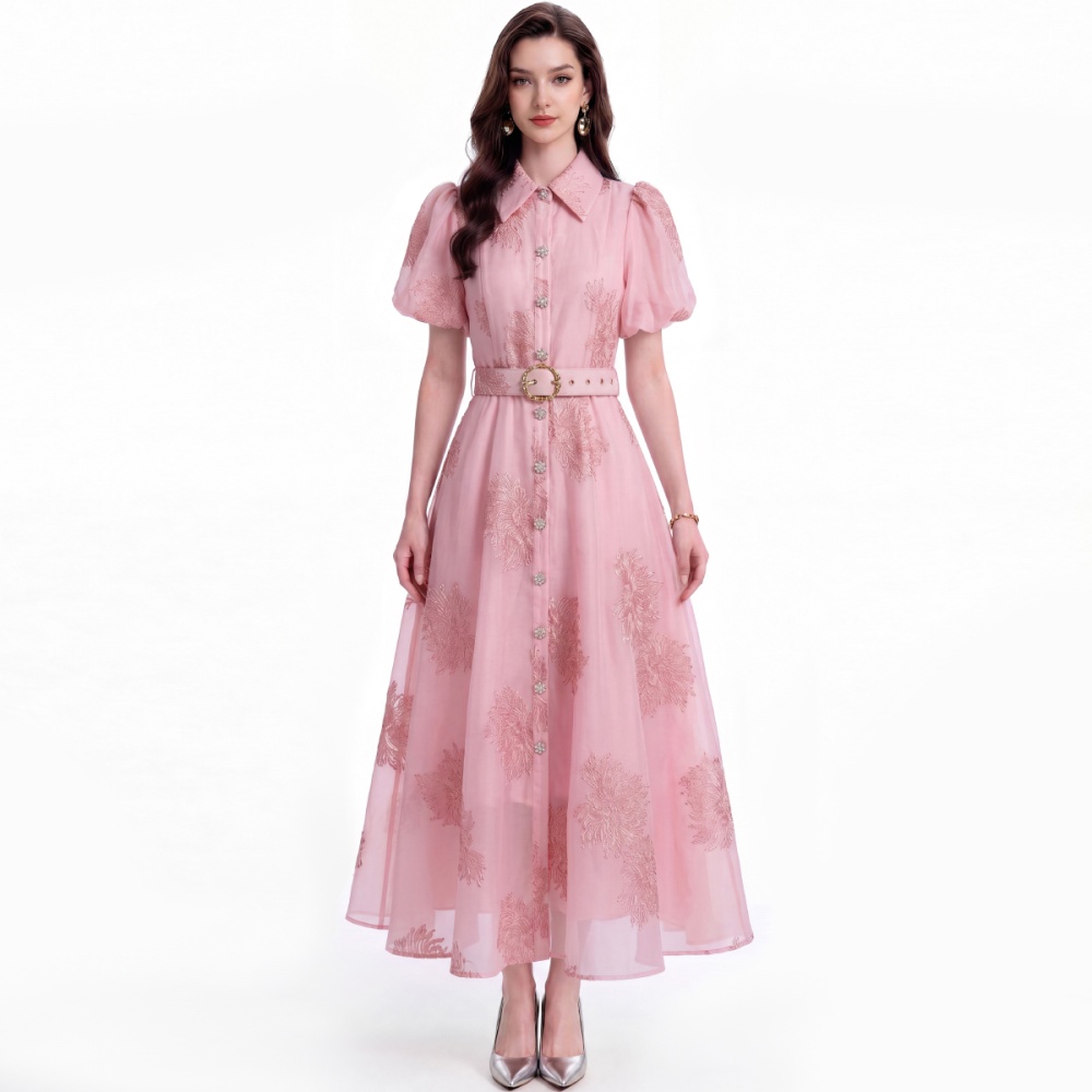 Retro pinched waist shirt single-breasted slim dress