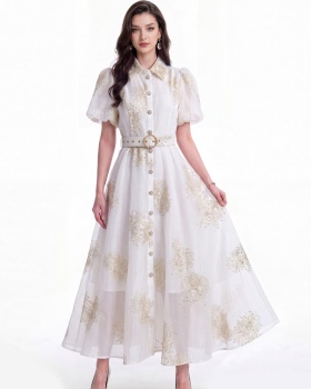 Lapel with belt pinched waist dress temperament slim shirt