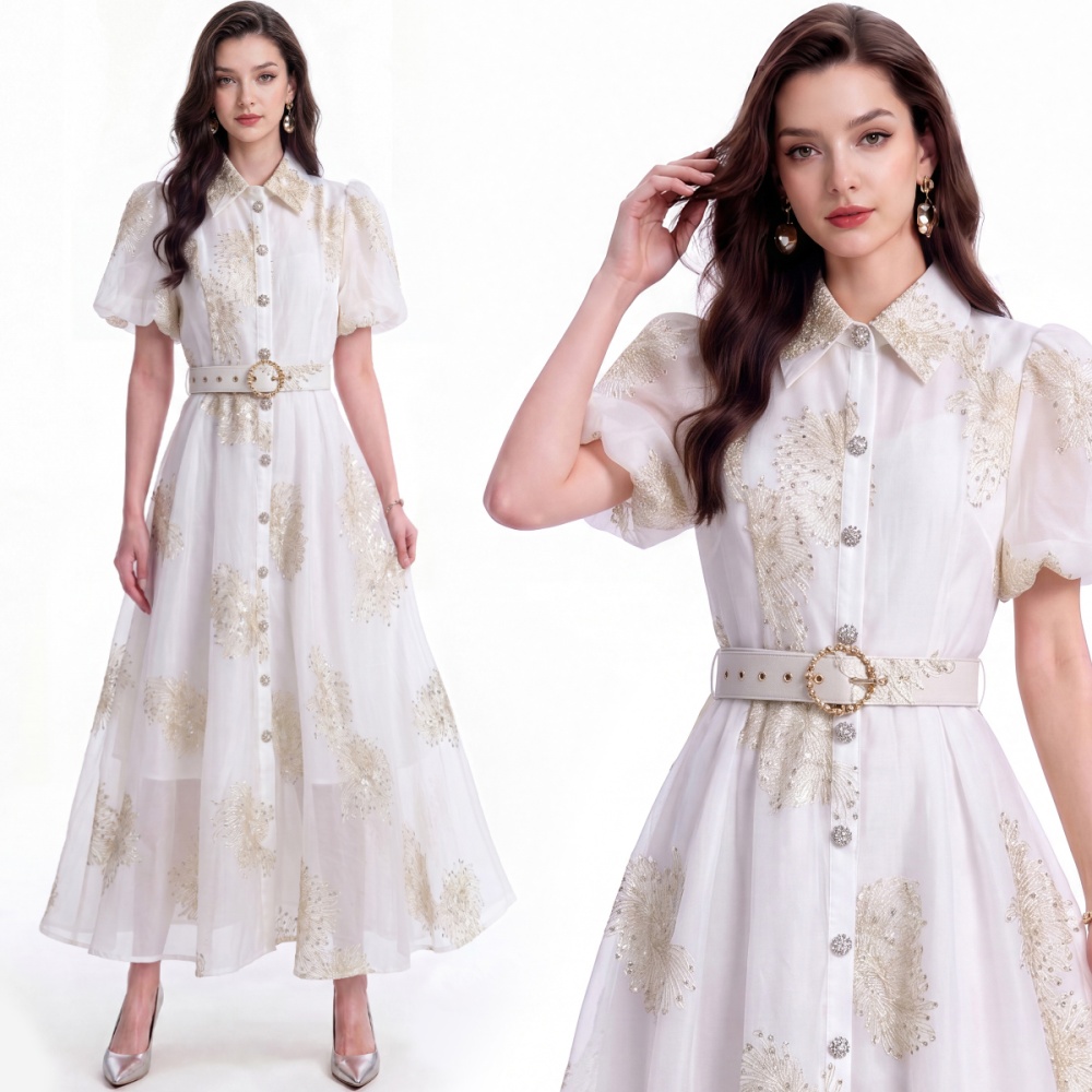 Lapel with belt pinched waist dress temperament slim shirt