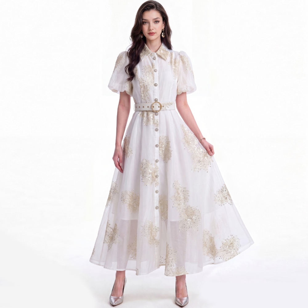 Lapel with belt pinched waist dress temperament slim shirt
