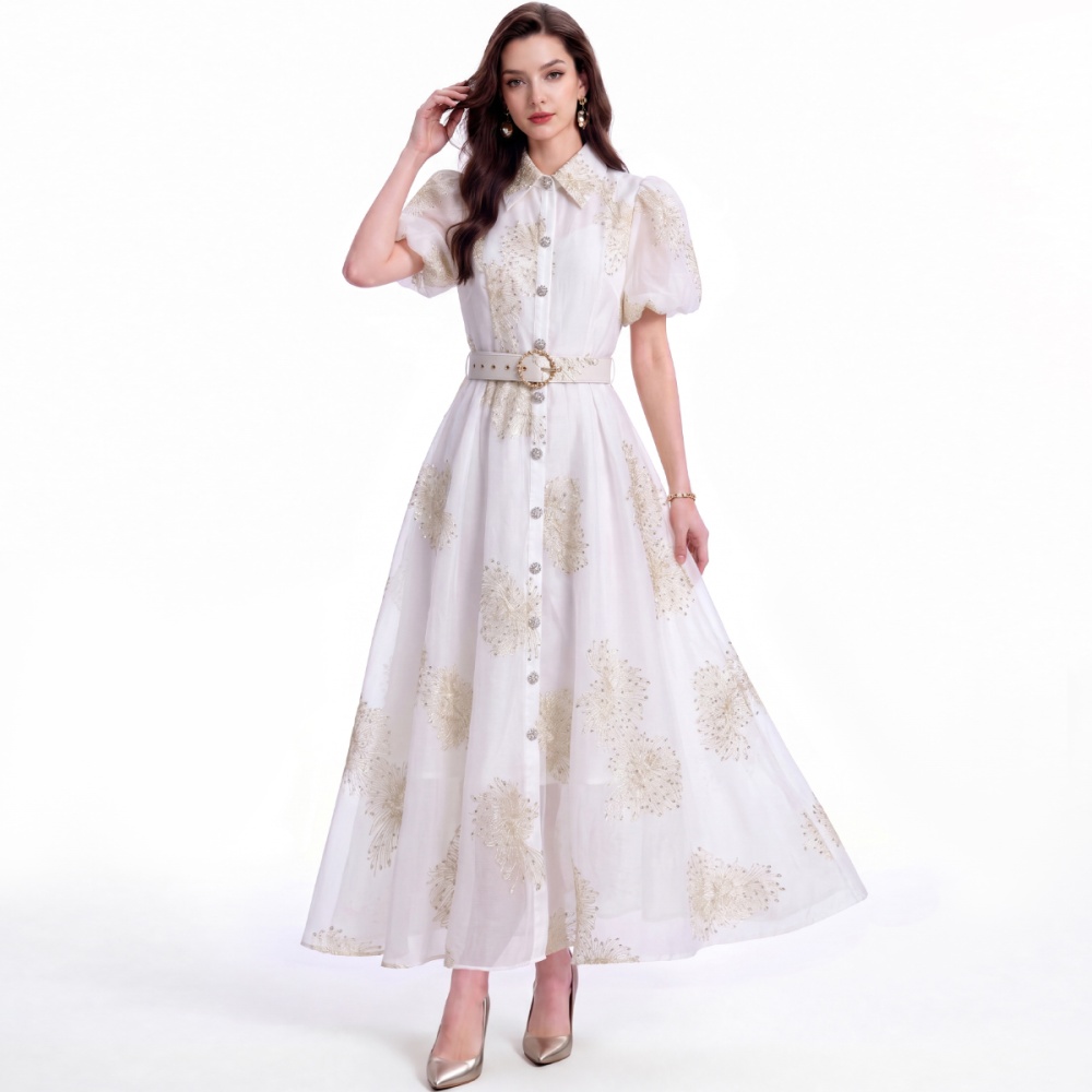 Lapel with belt pinched waist dress temperament slim shirt
