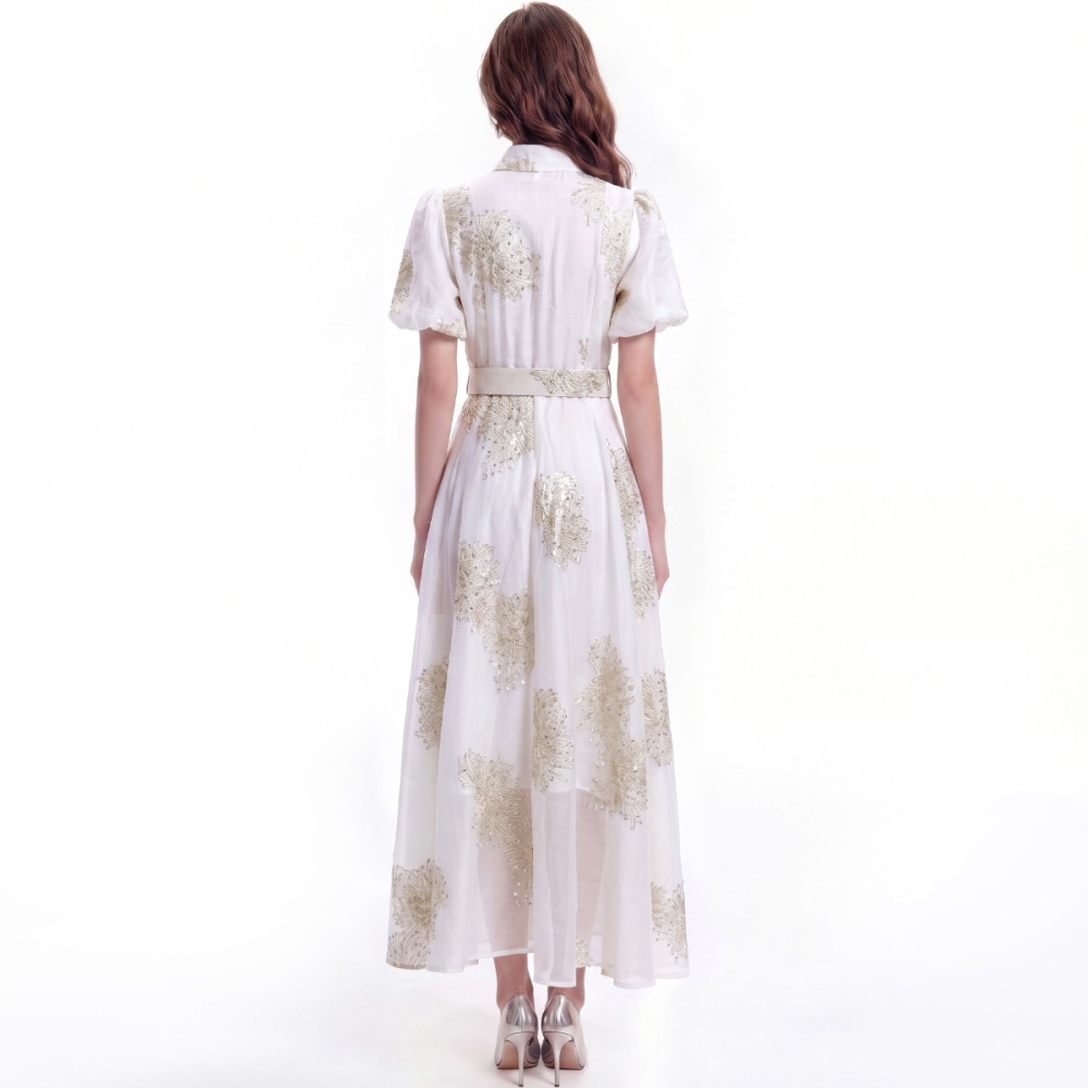 Lapel with belt pinched waist dress temperament slim shirt