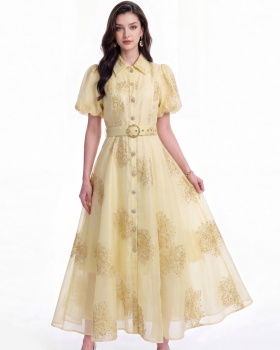 Pinched waist retro temperament shirt single-breasted lapel dress