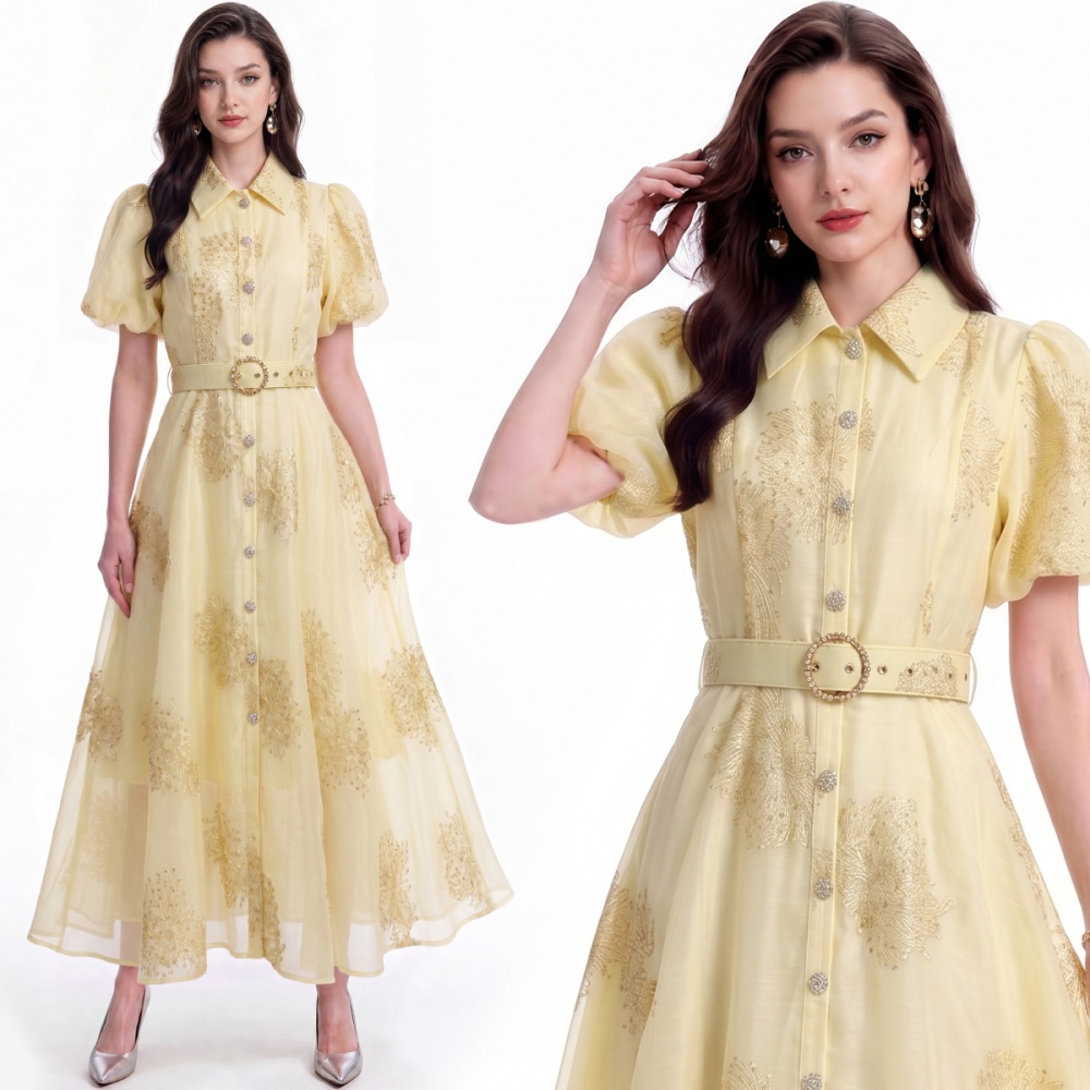 Pinched waist retro temperament shirt single-breasted lapel dress