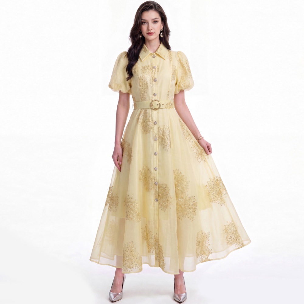 Pinched waist retro temperament shirt single-breasted lapel dress