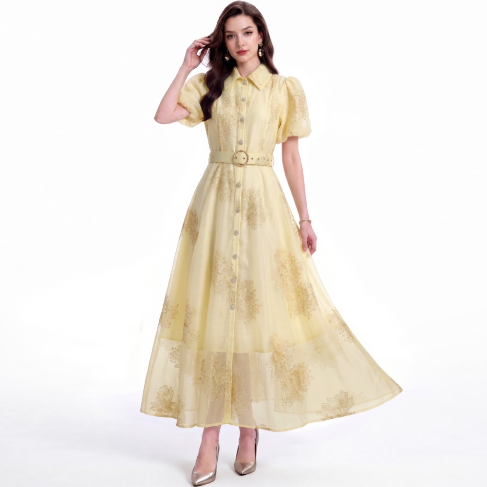 Pinched waist retro temperament shirt single-breasted lapel dress