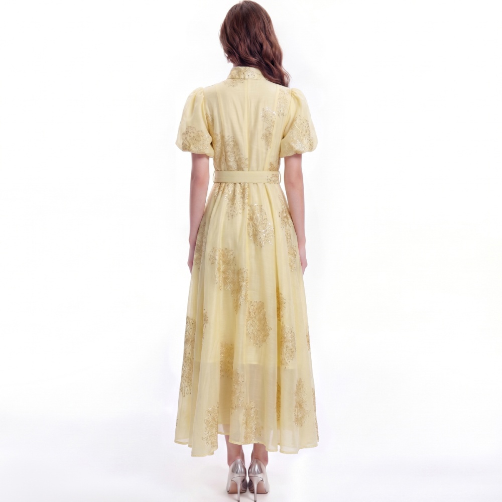 Pinched waist retro temperament shirt single-breasted lapel dress