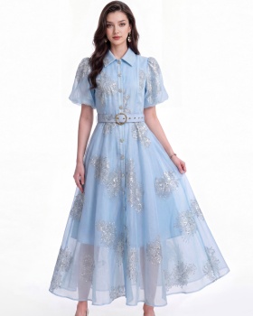 Retro slim dress with belt pinched waist shirt