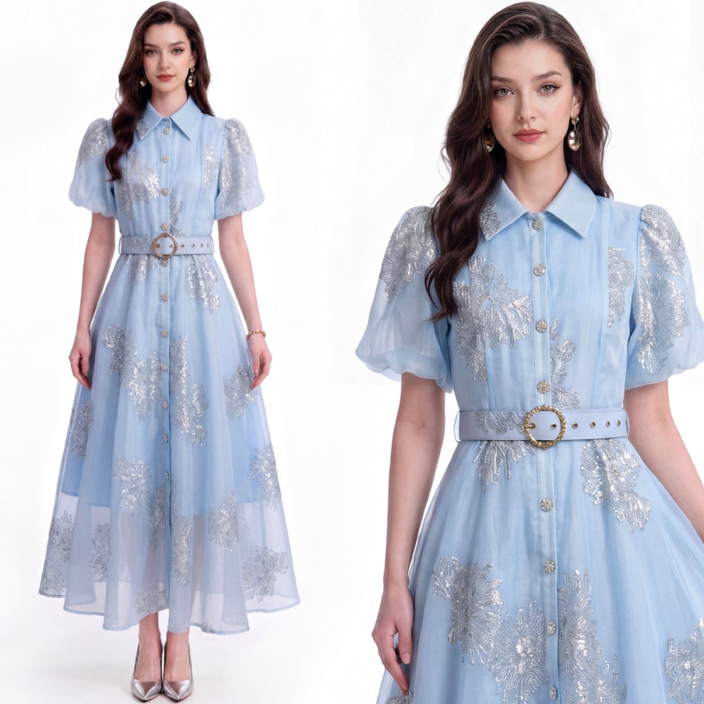 Retro slim dress with belt pinched waist shirt