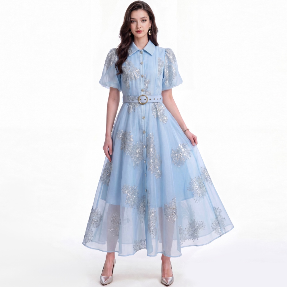 Retro slim dress with belt pinched waist shirt