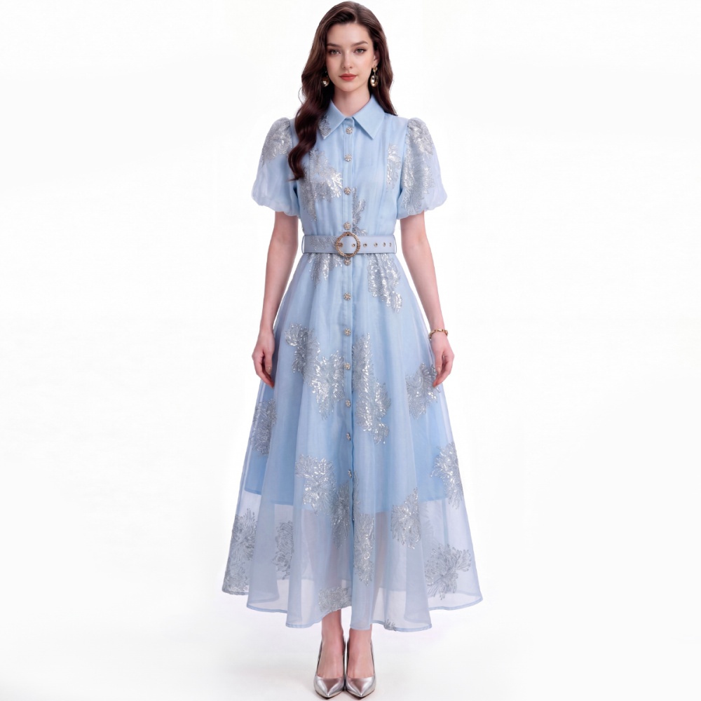 Retro slim dress with belt pinched waist shirt