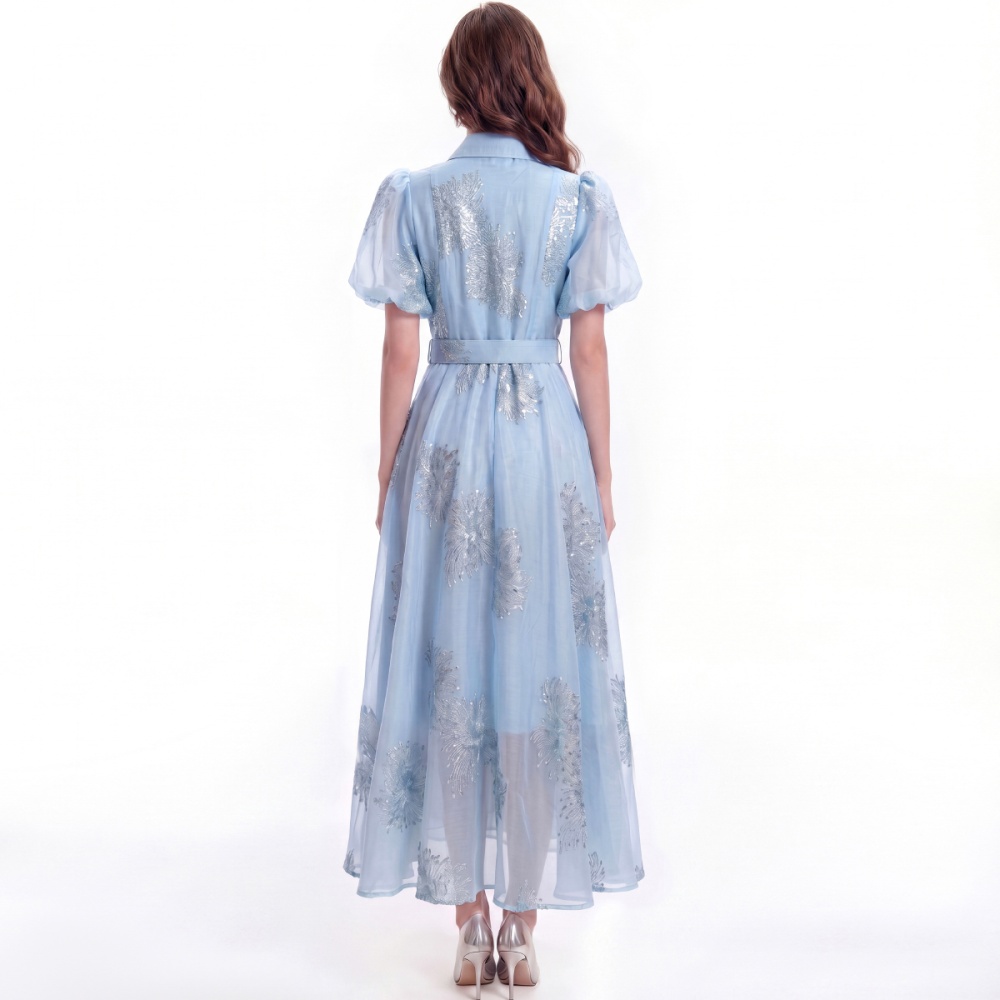 Retro slim dress with belt pinched waist shirt