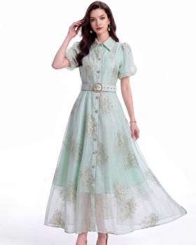 Slim pinched waist shirt single-breasted dress