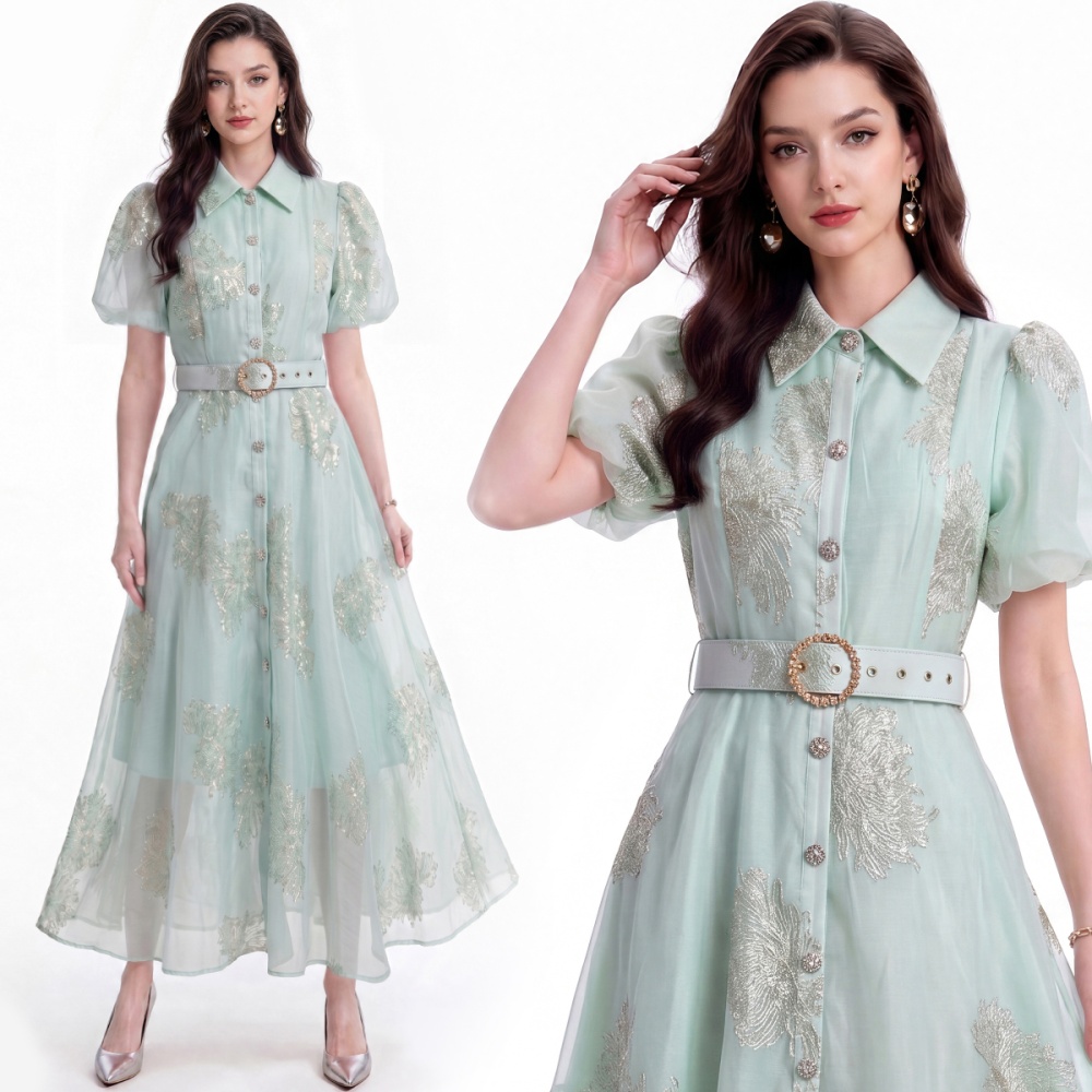 Slim pinched waist shirt single-breasted dress