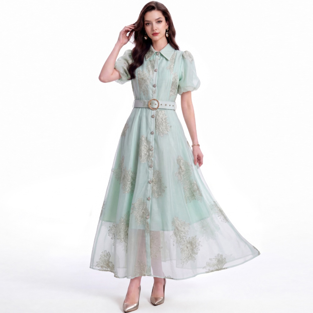 Slim pinched waist shirt single-breasted dress