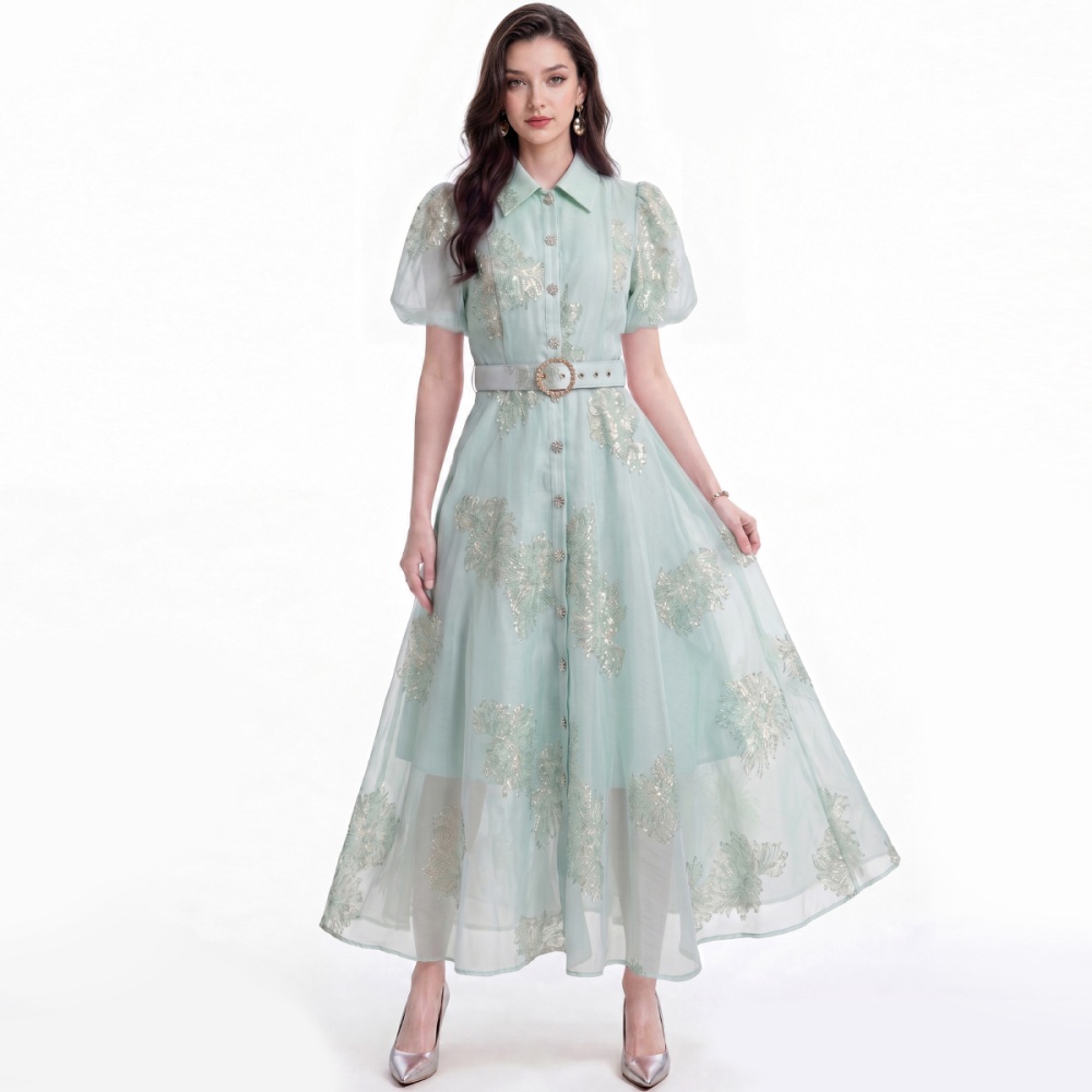 Slim pinched waist shirt single-breasted dress