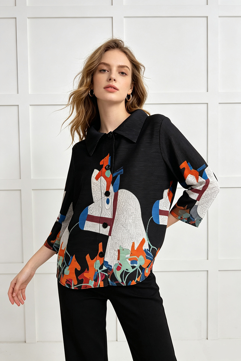 Western style cstand collar tops fashion simple T-shirt