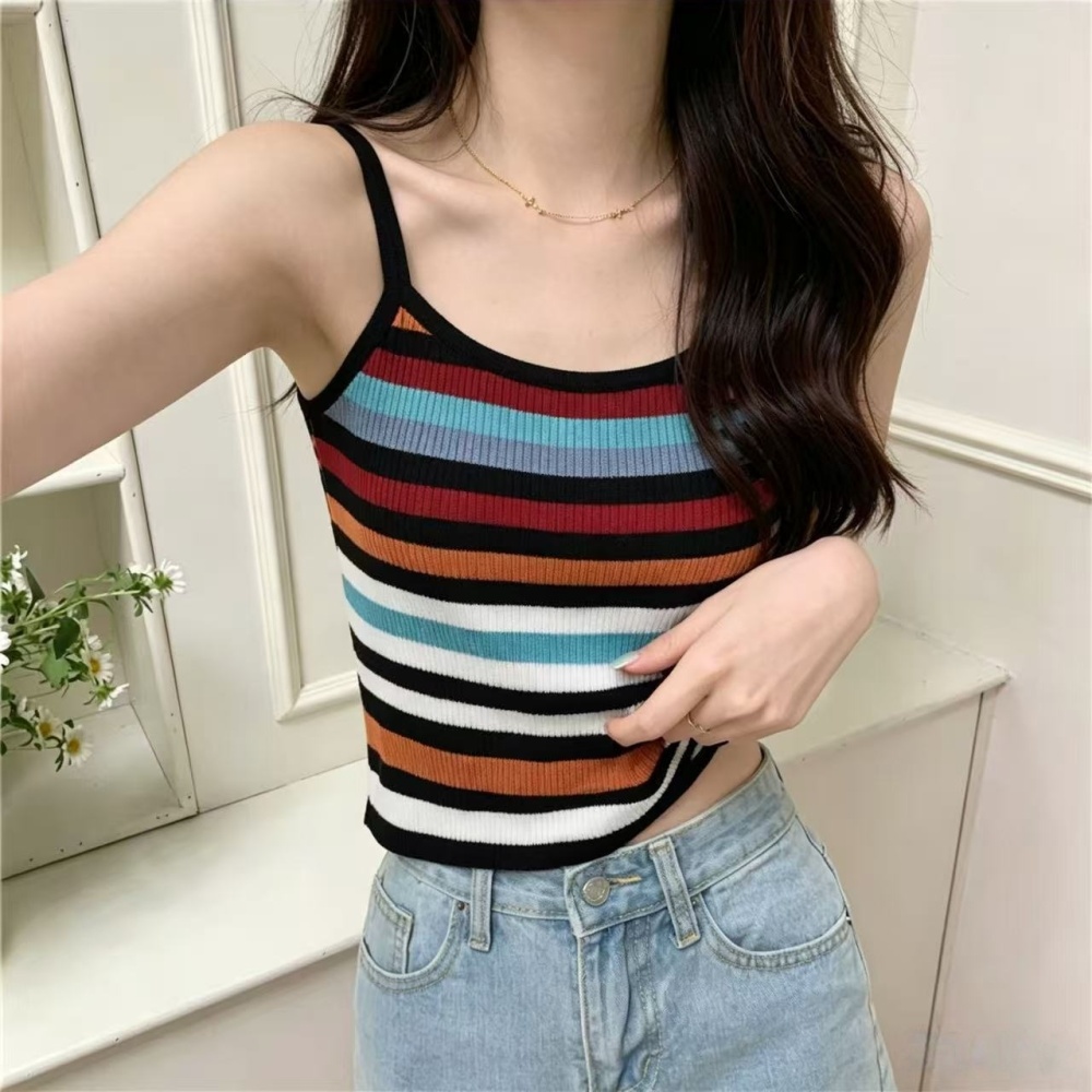 Korean style summer sling stripe mixed colors slim tops