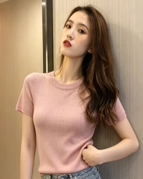 Pure knitted short sleeve slim bottoming shirt