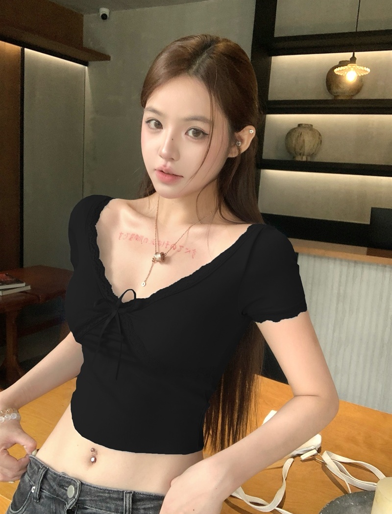 Bow pure lace tops spicegirl enticement T-shirt