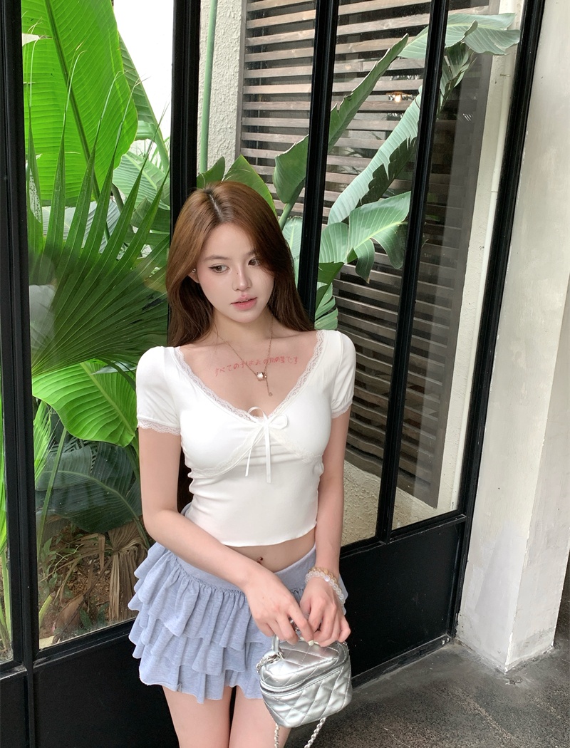 Bow pure lace tops spicegirl enticement T-shirt