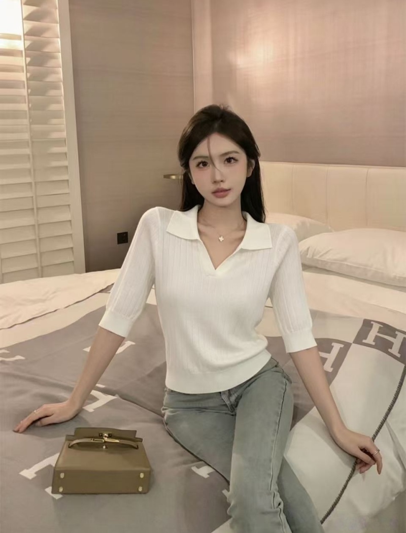 All-match short sleeve knitted commuting simple tops