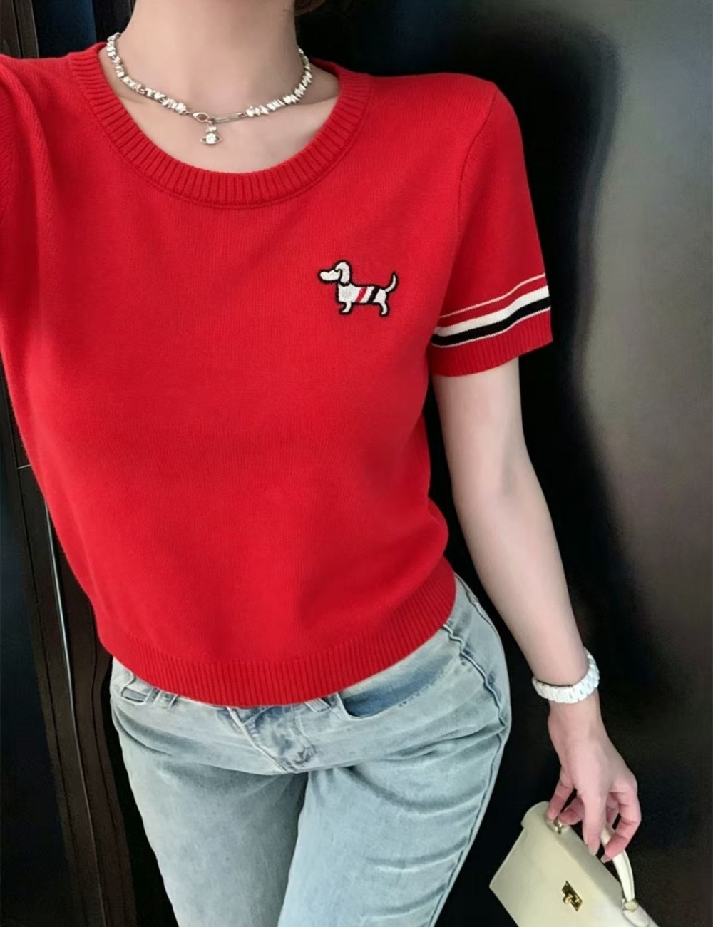 Slim knitted Casual simple embroidery sweater