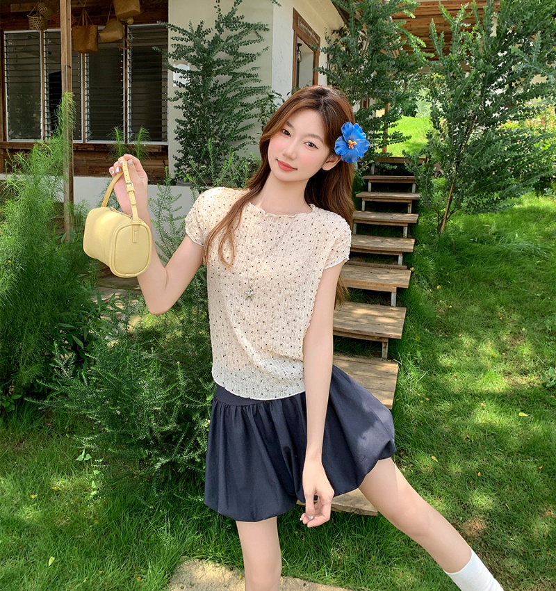 Fold wood ear tops summer T-shirt for women
