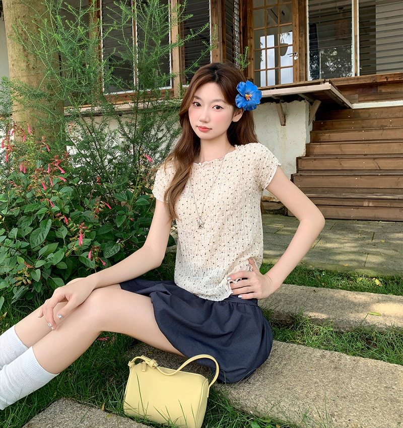 Fold wood ear tops summer T-shirt for women